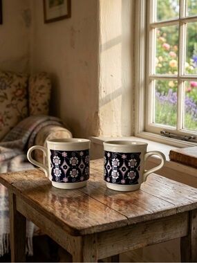 2 Vintage Biltons Stoneware Mugs with a Floral Pattern Made in England